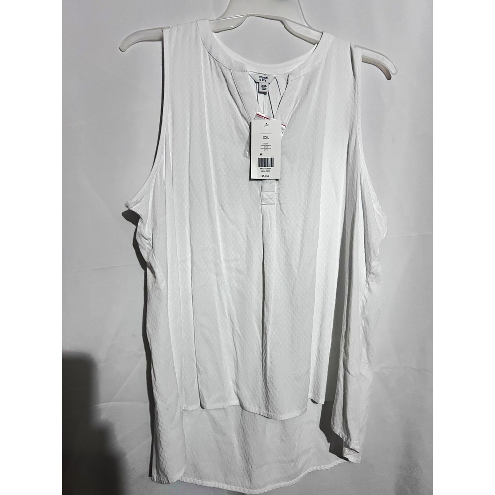 Crown & Ivy White Solid V-Neck Sleeveless Blouse Top Women's Size 2XL